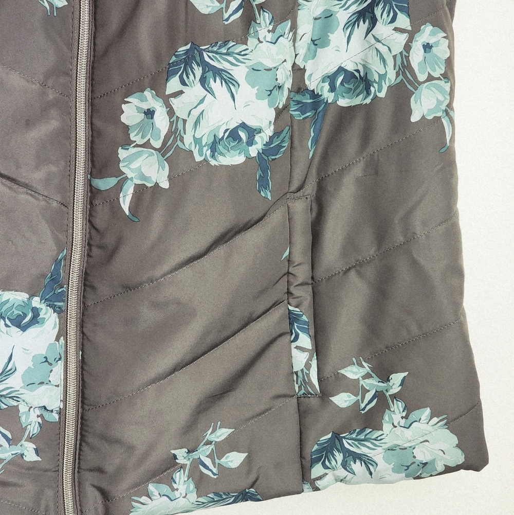 CJ Banks Vest Quilted Puffer Lined Faux Pockets Women's Gray & Teal Sz 2X - Picture 3 of 8